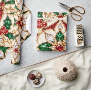 Luxus-Weihnachtspapier mit Rubin und Smaragd Geschenkpapier
