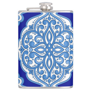 Luxus weiß-blau, türkisches Ornament. Flachmann