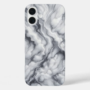 Luxus-Weiß- und Grau-Marmor-Hülle - Dramatisch fli iPhone 16 Plus Hülle