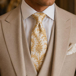 Luxus Weiße & Gold Barock Hochzeit Krawatte