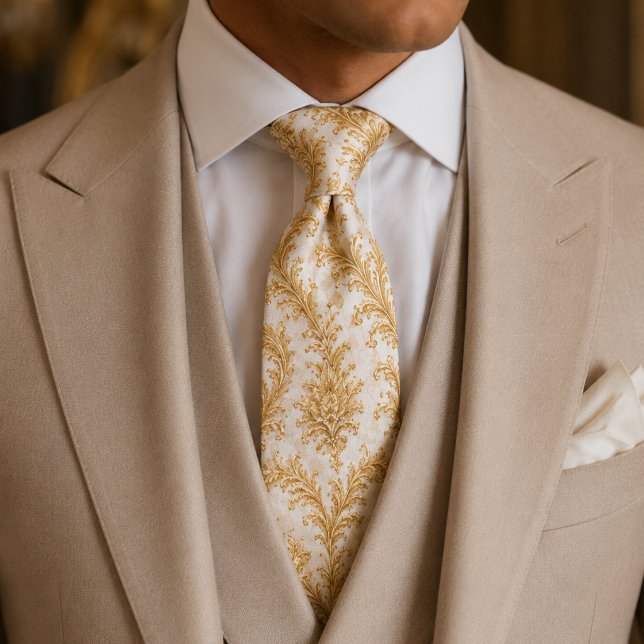 Luxus Weiße & Gold Barock Hochzeit Krawatte (Von Creator hochgeladen)