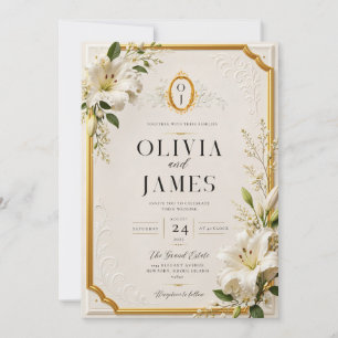 Luxus Weiße Lilie Goldene Hochzeitseinladung Elega Einladung