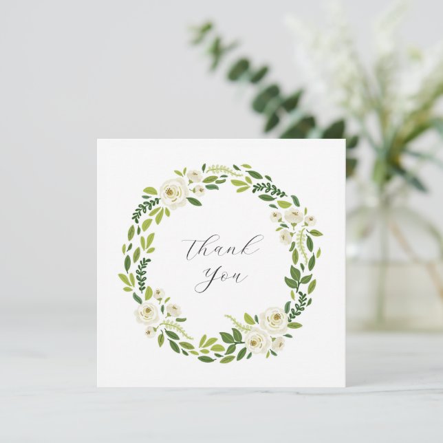Luxus Weiße Rose Blumenrahmen Dankeskarte (Stehend Vorderseite)