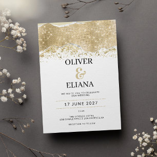 Luxus weiße silberne und goldene Glitter-Hochzeit Einladung