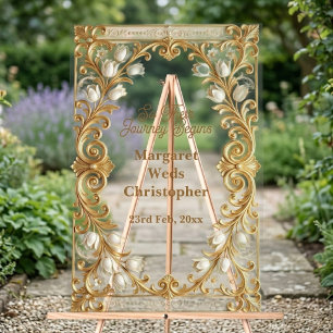 Luxus Weiße Tulpen Gold Barock Hochzeit Willkommen Acrylschild