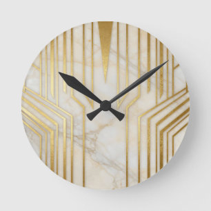 Luxus Weißer Marmor Gold Geometrisches Muster Runde Wanduhr