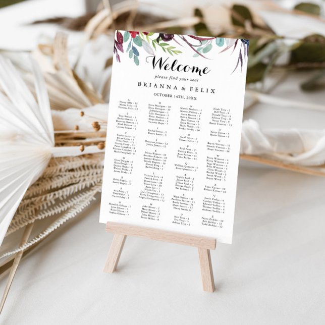 Luxus Whimsical Boho Alphabetische Sitzkarte Poster (Von Creator hochgeladen)