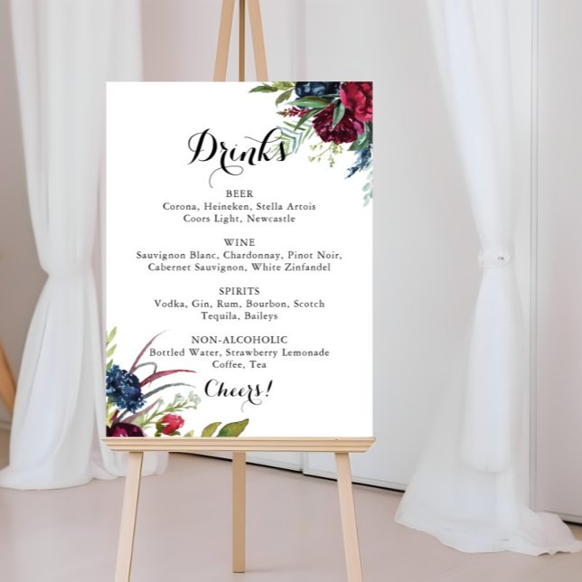 Luxus Whimsical Boho Floral Wedding Drinks Menü Poster (Von Creator hochgeladen)