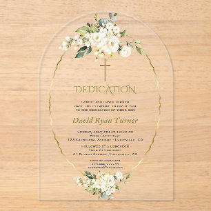 Luxus White Blume Gold Boy Dedication Acryleinladungen
