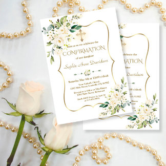 Luxus White Blume Gold Cross Bestätigung Einladung