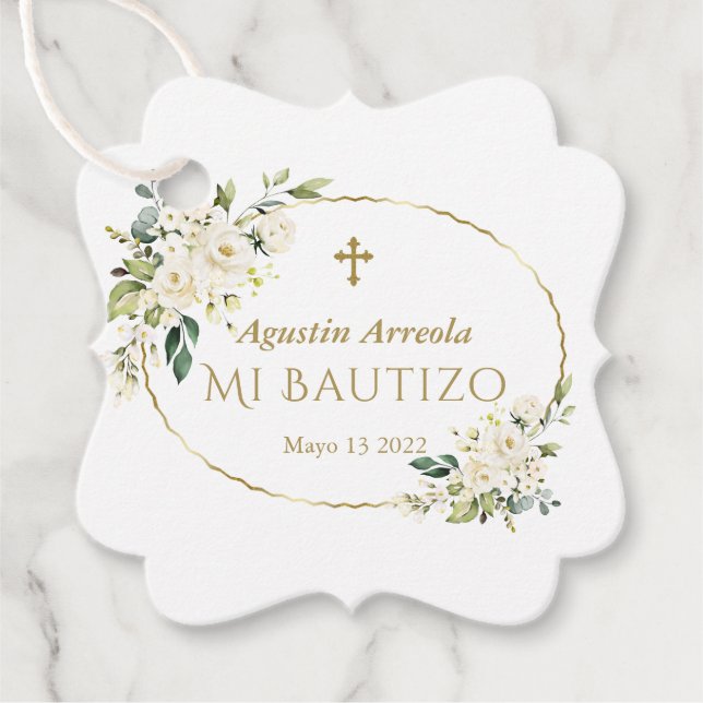 Luxus White Blume Gold Mi Bautizo Geschenkanhänger (Vorderseite)