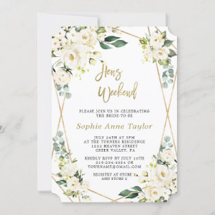 Luxus White Floral Gold Bachelorette Wochenende Einladung