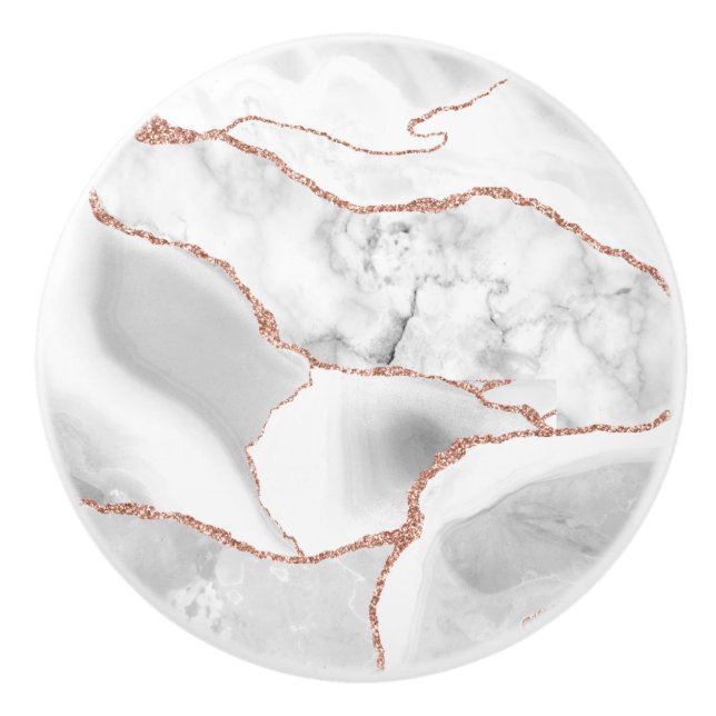 Luxus White Rose Gold Agate Geode Glitzer Keramikknauf (Vorderseite)