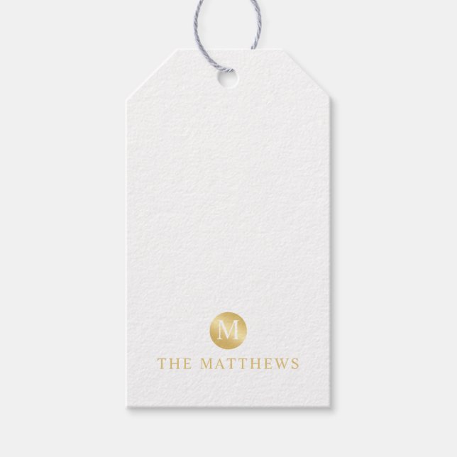 Luxus White und Gold Personalisiert Monogram Geschenkanhänger (Vorderseite)