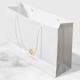 Luxus White und Gold Personalisiert Monogram Große Geschenktüte