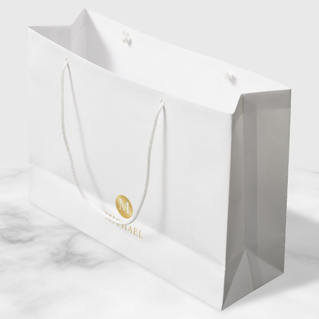 Luxus White und Gold Personalisiert Monogram Große Geschenktüte (Von Creator hochgeladen)