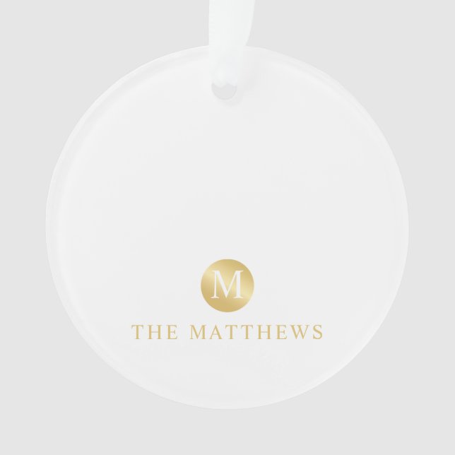 Luxus White und Gold Personalisiert Monogram Ornament (Vorderseite)
