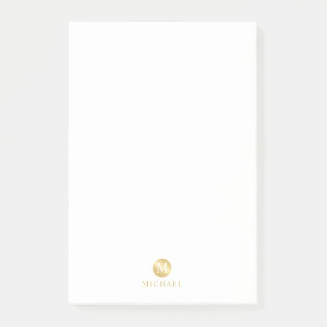 Luxus White und Gold Personalisiert Monogram Post-it Klebezettel (Vorderseite)