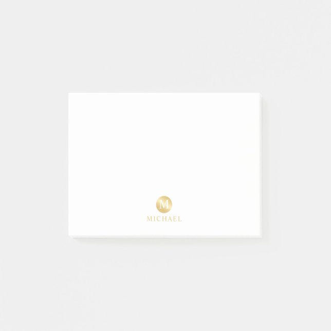 Luxus White und Gold Personalisiert Monogram Post-it Klebezettel (Vorderseite)