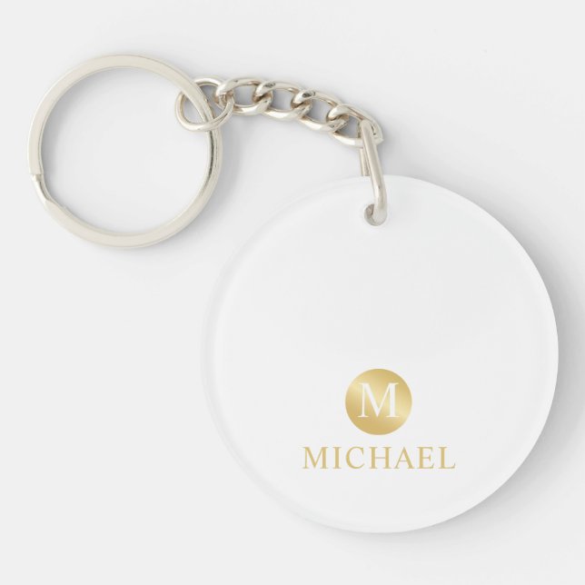 Luxus White und Gold Personalisiert Monogram Schlüsselanhänger (Vorderseite)