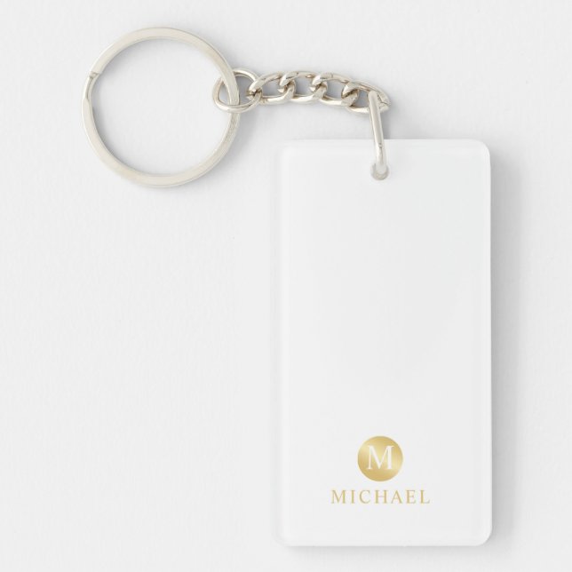 Luxus White und Gold Personalisiert Monogram Schlüsselanhänger (Vorderseite)