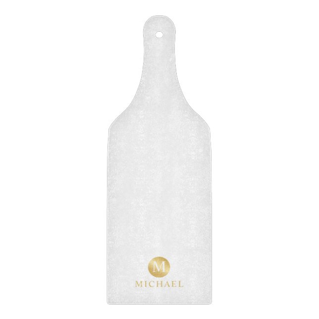 Luxus White und Gold Personalisiert Monogram Schneidebrett (Vorderseite)