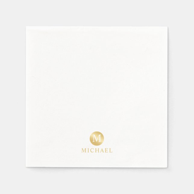 Luxus White und Gold Personalisiert Monogram Serviette (Vorderseite)