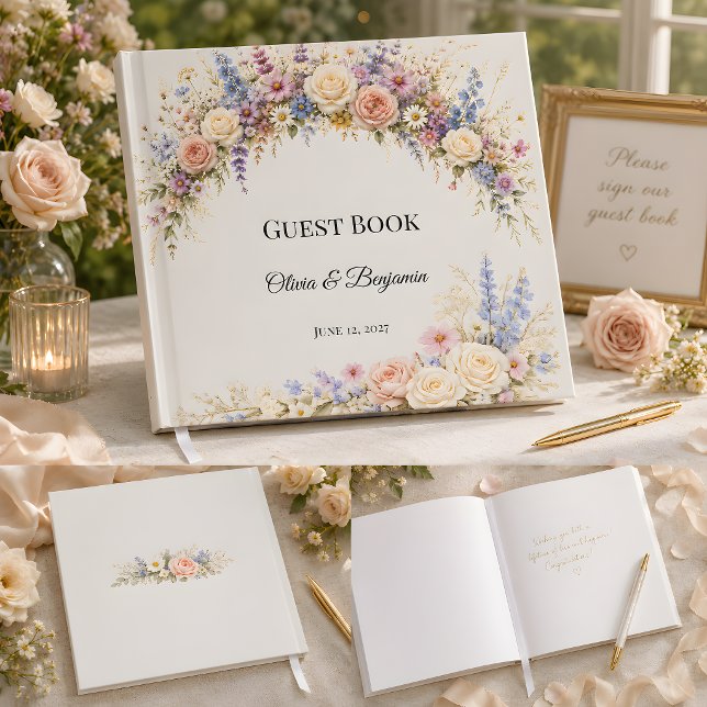 Luxus-Wiesenhochzeit mit Wildblumen Gästebuch (Part of the luxury wildflower meadow wedding theme collection, guest book)