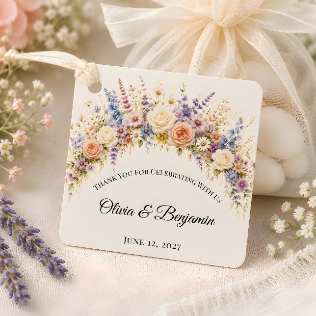 Luxus-Wildblumenwiese-Hochzeit  Geschenkanhänger (Part of the luxury wildflower meadow wedding theme collection, favor tag)