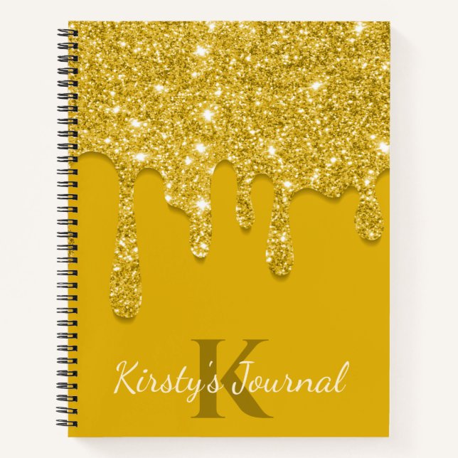 Luxus Yellow Dripping Glitzer Journal Notizbuch (Vorderseite)