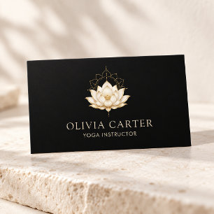 Luxus-Yoga-Trainerin in Schwarz und Gold Lotus Visitenkarte