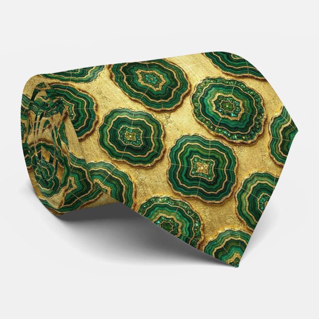 Luxusanzug Krawatte | Waldgrüne Gold-Geode Krawatt (Gerollt)