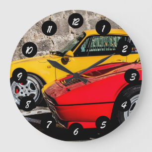 Luxusautos Gelb und Rot Große Wanduhr