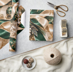 Luxusbänder aus Smaragdgrün und Gold für Weihnacht Geschenkpapier