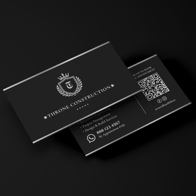 Luxusbau Crest Contractor Schwarz Visitenkarte (Luxury Construction Crest Contractor Black Business Card
)
