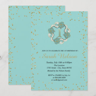 Luxusblaue Blumen Gold Glitterparty Einladung