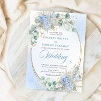 Luxusblaue florale Weizen-Gold-Oval-Hochzeitskarte