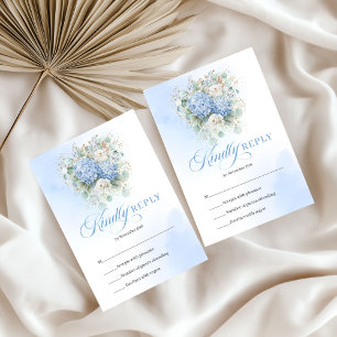 Luxusblaue Hortensien Goldene Hochzeits-RSVP-Karte RSVP Karte
