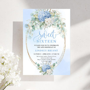 Luxusblaue Hortensien Sweet Sixteen Party-Einladun Einladung