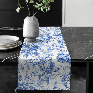 Luxusblauer französischer Toile-Rosen-Blumentischl Großer Tischläufer