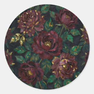 Luxusbordüre Rosen Goldblatt Blumen Runder Aufkleber