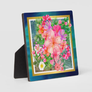 Luxusfarbige Blumen Rosa, Grün, Lila, Gold Fotoplatte