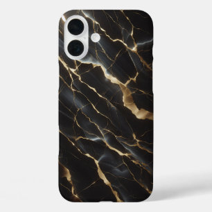 Luxusgehäuse aus schwarzem Marmor - Elegante golde iPhone 16 Plus Hülle