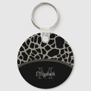 Luxusgiraffen-Druck-elegantes Monogramm und Name Schlüsselanhänger