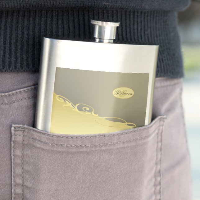 Luxusgold dekoriert auf Gold & Silber, Monogram Flachmann (Beispiel)