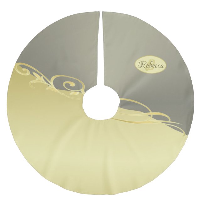 Luxusgold dekoriert auf Gold & Silber, Monogram Polyester Weihnachtsbaumdecke (Vorderseite)