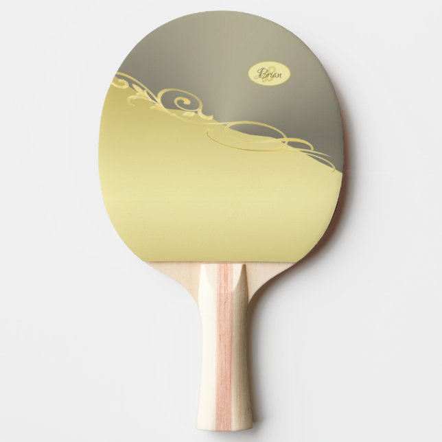 Luxusgold dekoriert auf Gold & Silber, Monogram Tischtennis Schläger (Vorderseite)