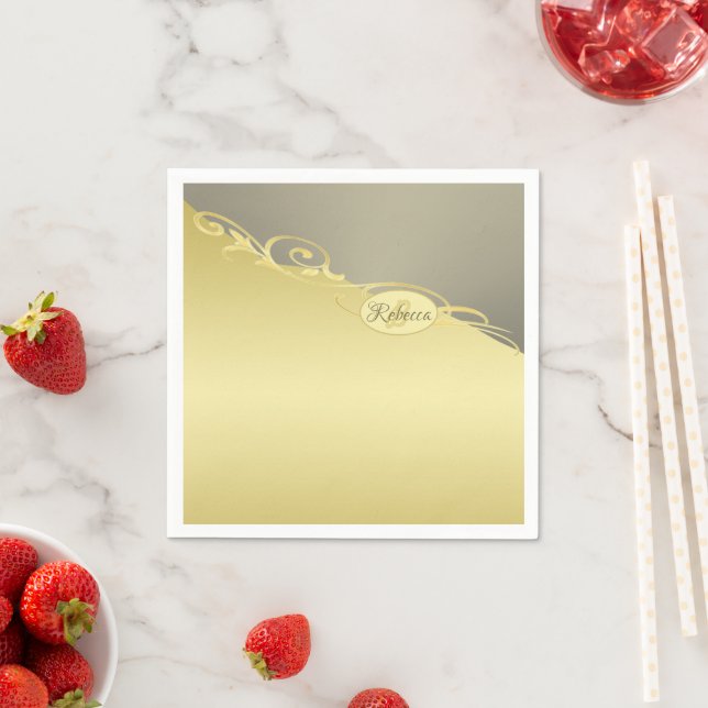 Luxusgold dekoriert auf Gold und Silber, Monogram, Serviette (Beispiel)