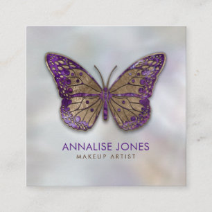 Luxusgold und Amethyst Schmetterling auf Perle Quadratische Visitenkarte