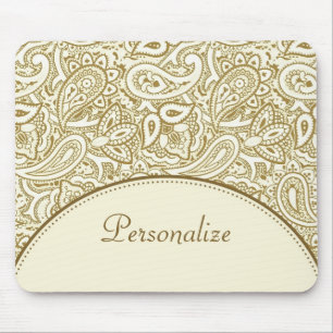 Luxusgold-und Elfenbein-Paisley-Damast mit Namen Mousepad